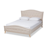 Baxton Studio CF9009-Beige-King Felisa Modern and Contemporary Beige Fabric Upholstered and Button Tufted King Size Platform Bed